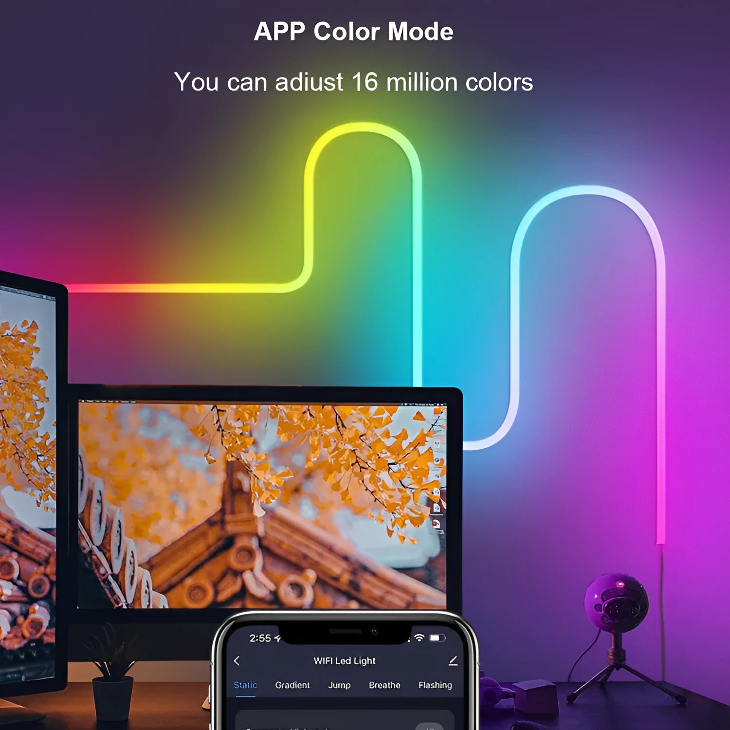 3 metre RGB LED neon strip with music sync capability and waterproof interior lighting