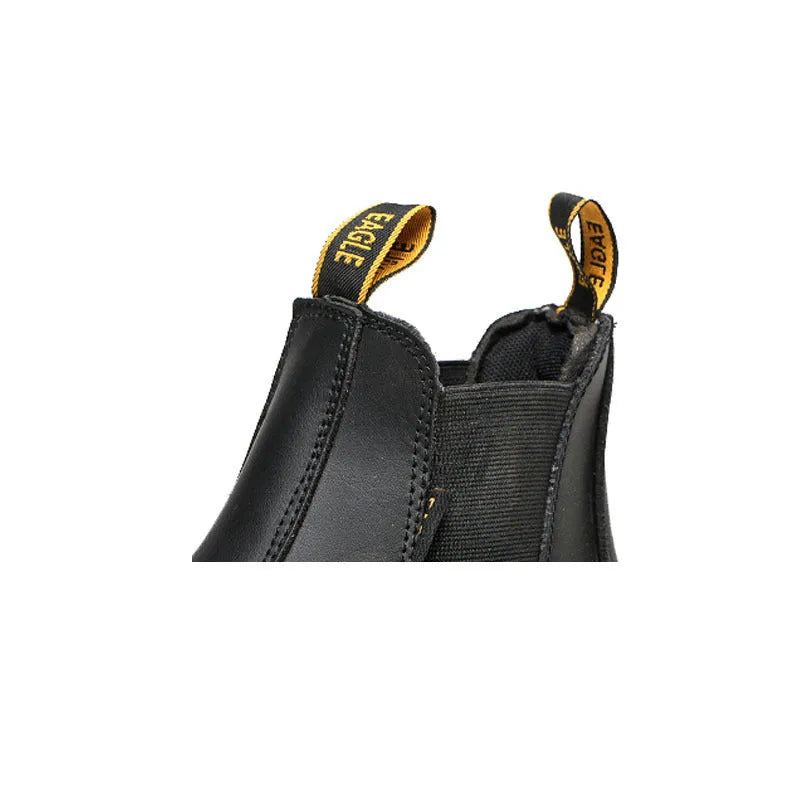 Black leather safety boots with high-top design and anti-piercing protection