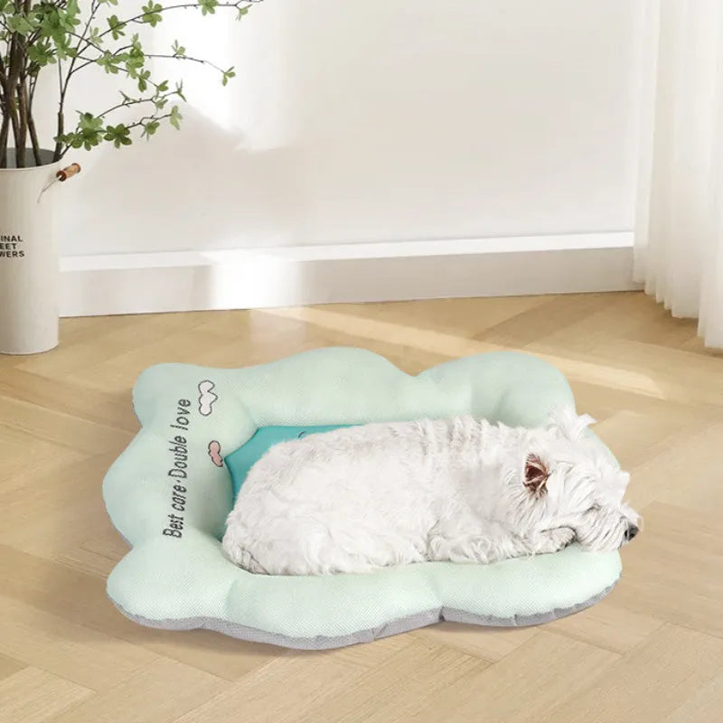 Green or pink pet cooling mat for dogs and cats in four measured sizes