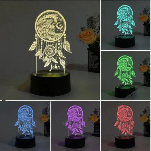 Black base acrylic dream catcher night light with USB cable and remote control