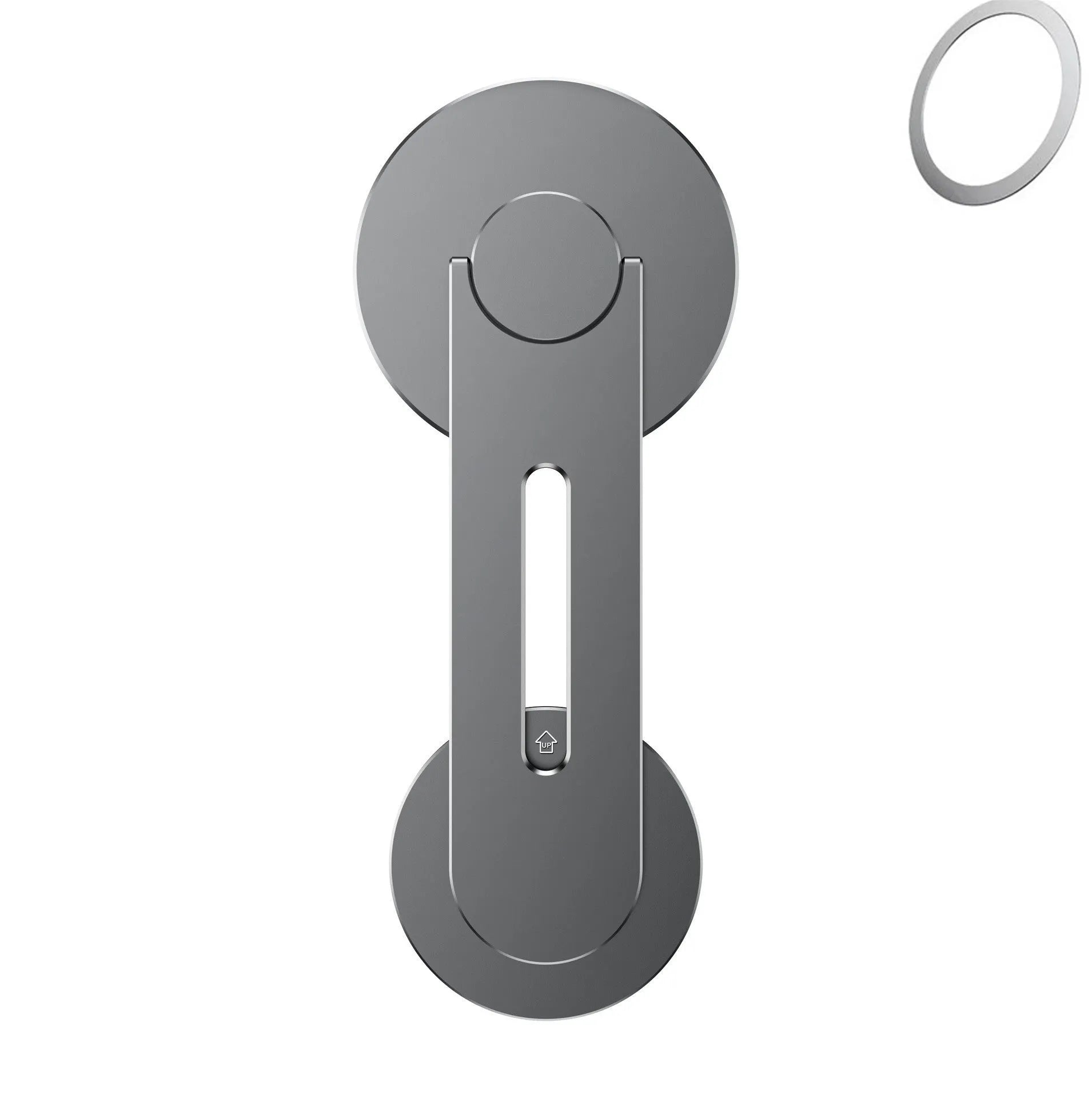 Silver aluminium alloy magnetic phone holder for Tesla vehicles with 180-degree flip mechanism