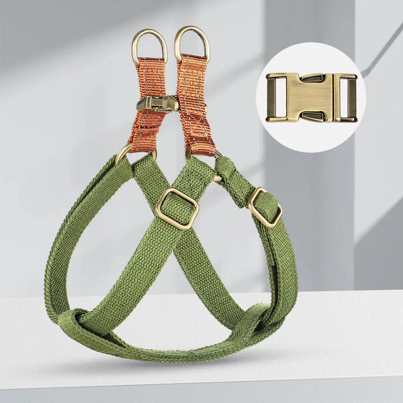 Brown vest-style dog leash harness with nylon straps and alloy buckle for small breeds