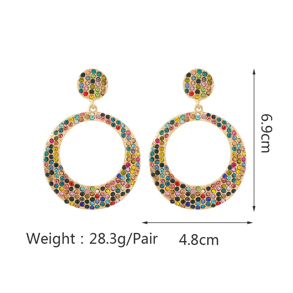 Colourful cartoon style large round pendant earrings with metal alloy construction