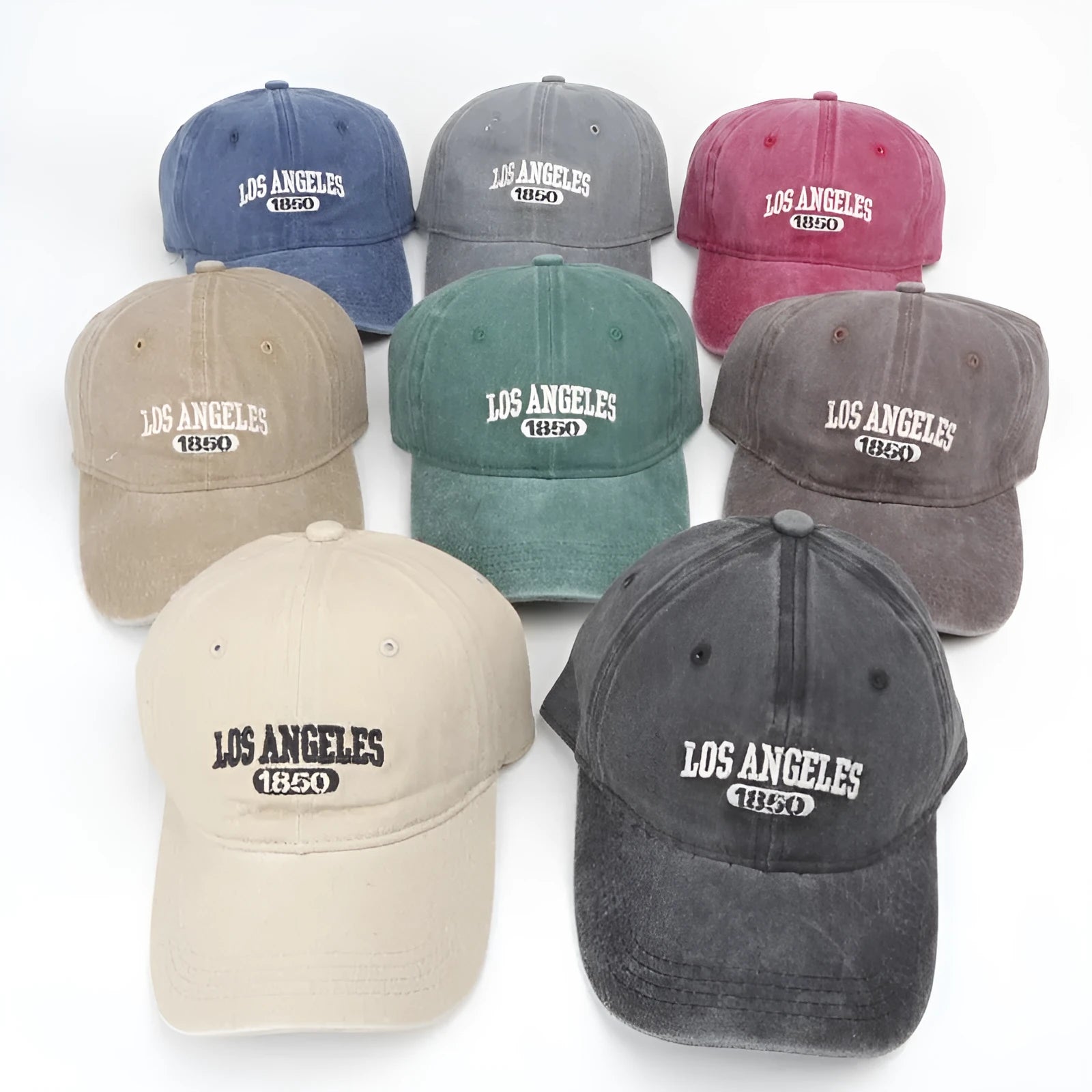 Retro peaked cap with distressed finish and embroidered letters, adjustable 54-59 cm