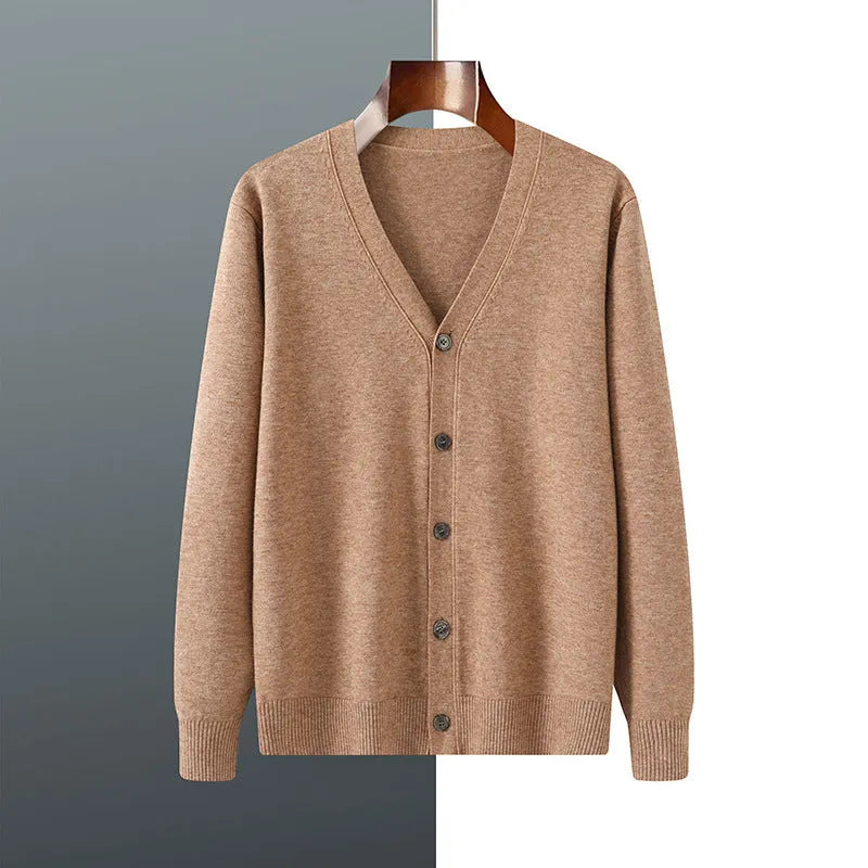 Men's Andy velvet loose cardigan coat in V-neck design with long sleeves showing colour options