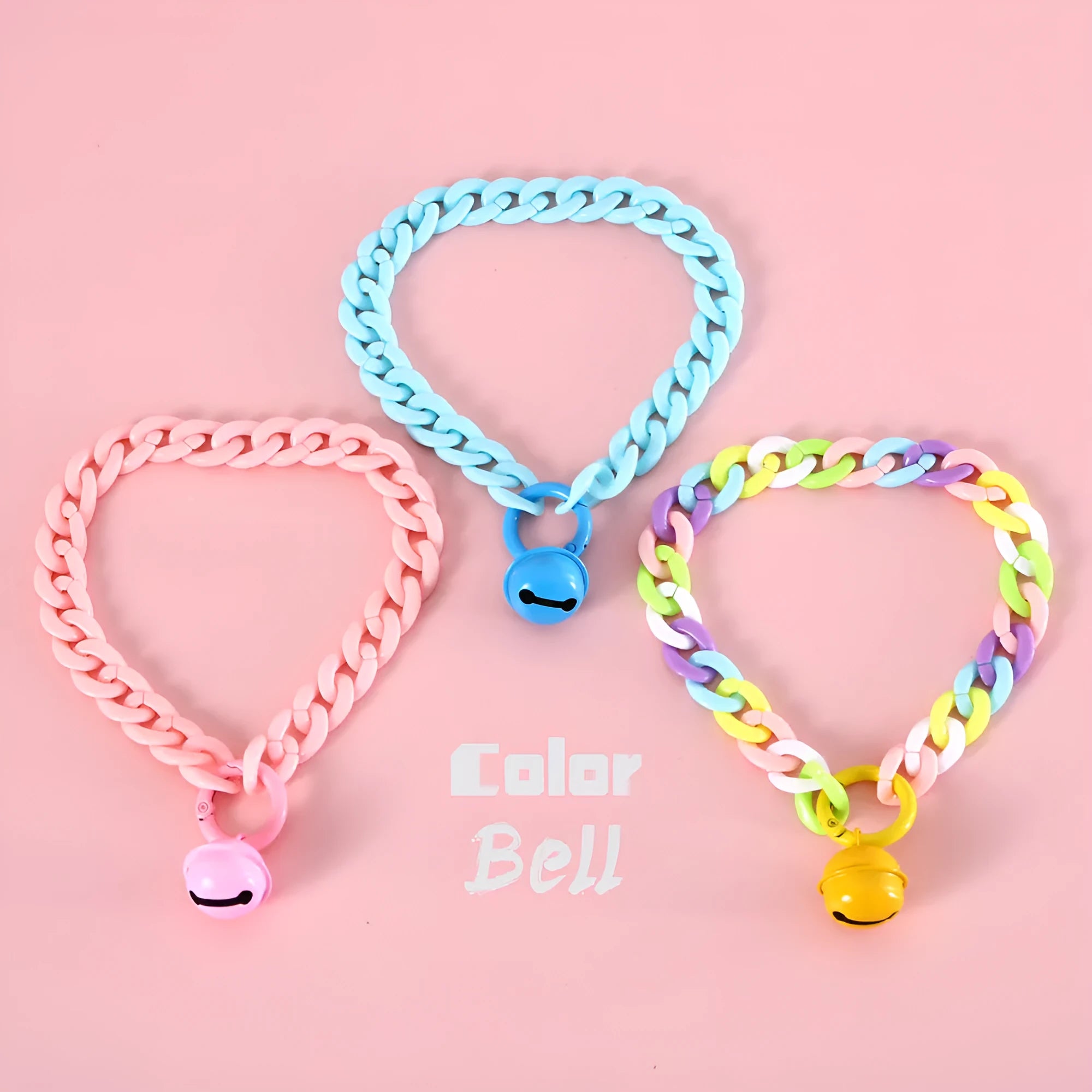 Macaron candy colour plastic chain pet collar for cats, dogs and rabbits with adjustable sizing