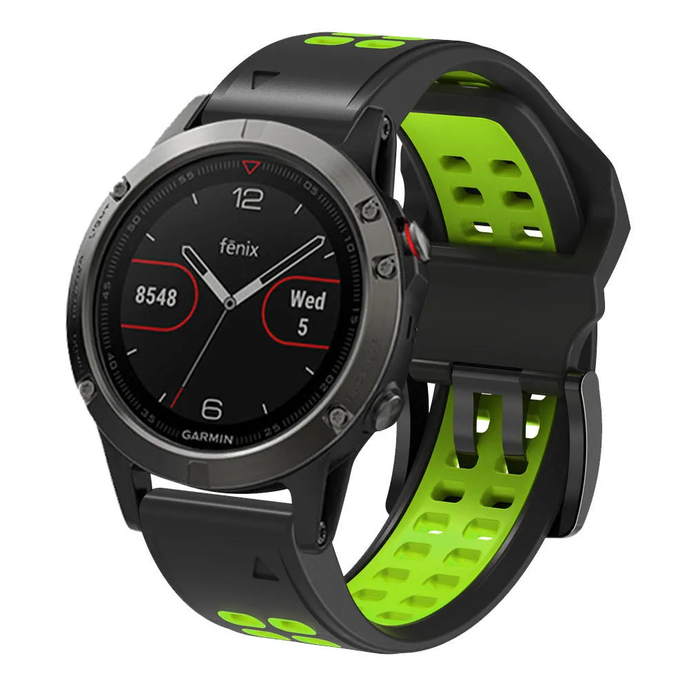 Quick release double-row hole two-colour silicone watch strap in black orange combination