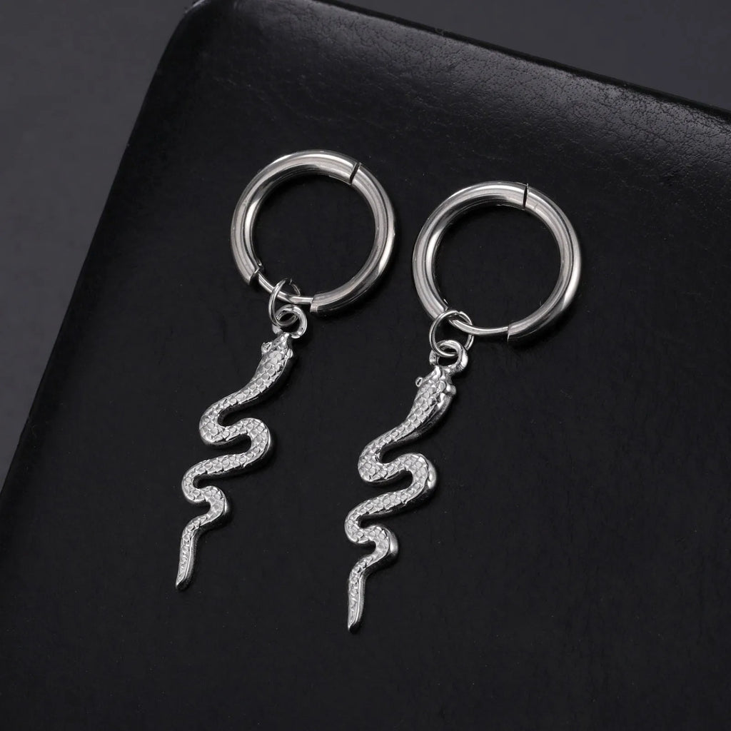 Stainless steel vintage snake-shaped clip-on earrings with gold plating.