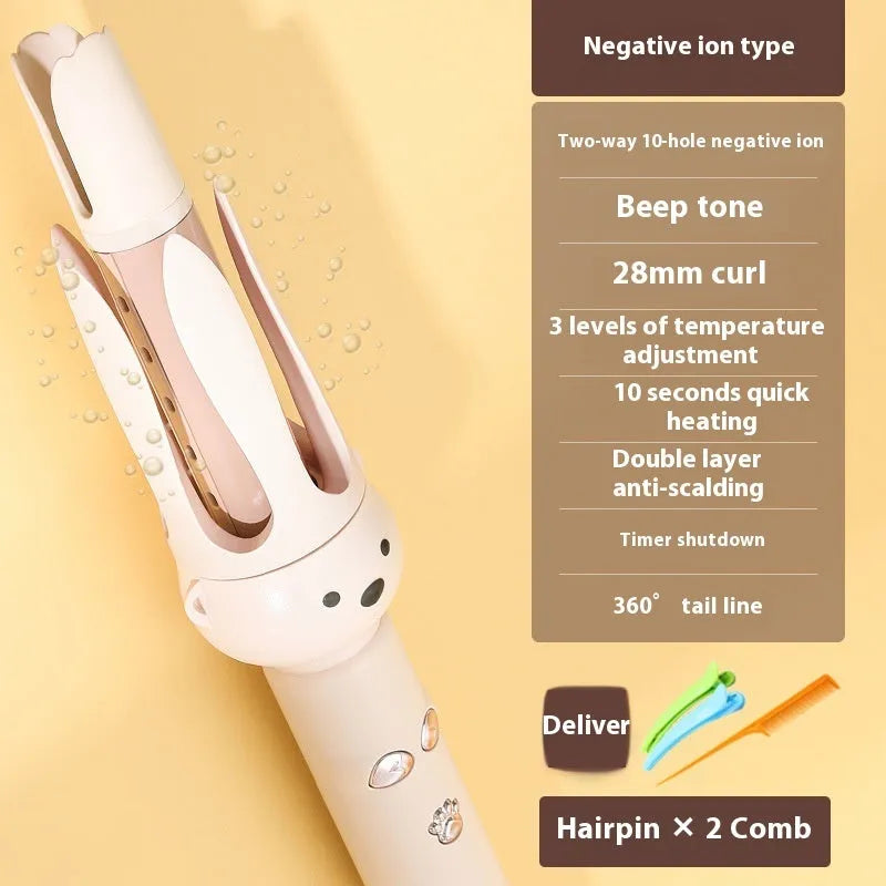 Beige anion automatic hair curler with wired power supply and negative ion technology