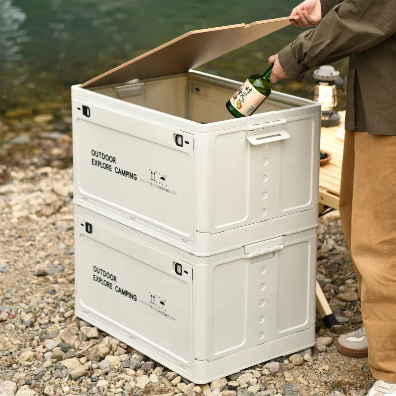Large white foldable plastic storage box with a 45-litre capacity for household organisation.