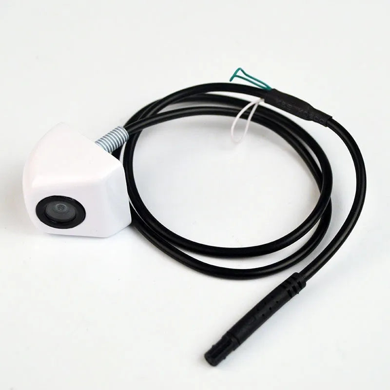 Black screw-mount car rearview camera with night vision and waterproof metal housing.