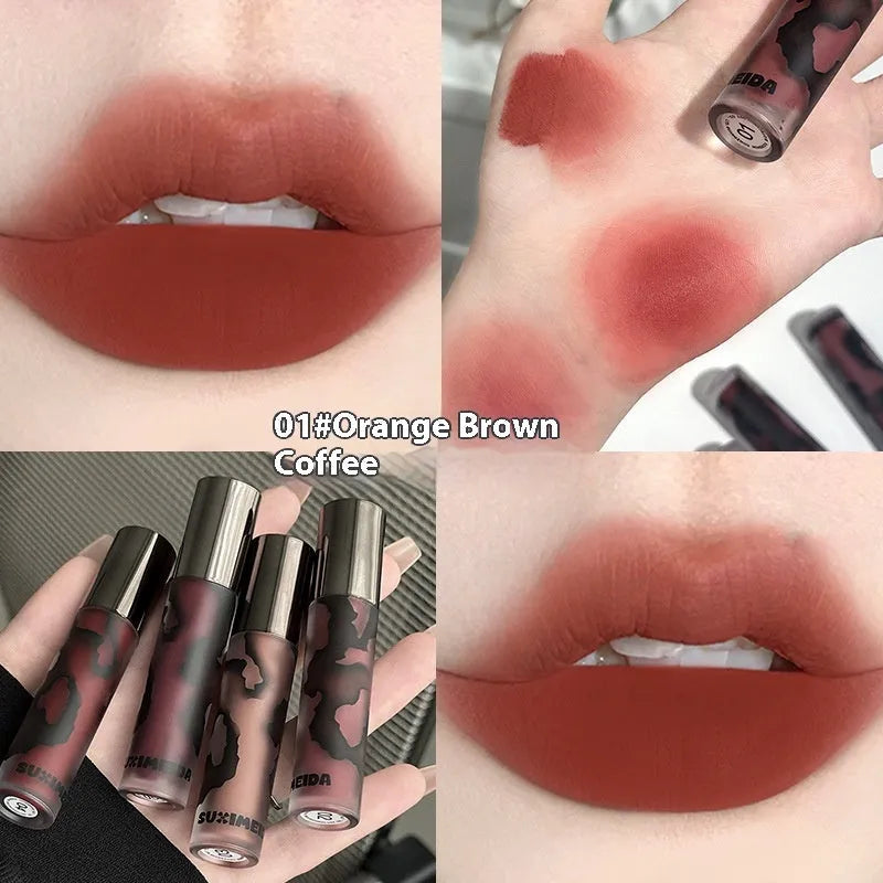 Lava Secret Matte Lip Mud Lipstick in five colour shades showing no-stain matte formula.