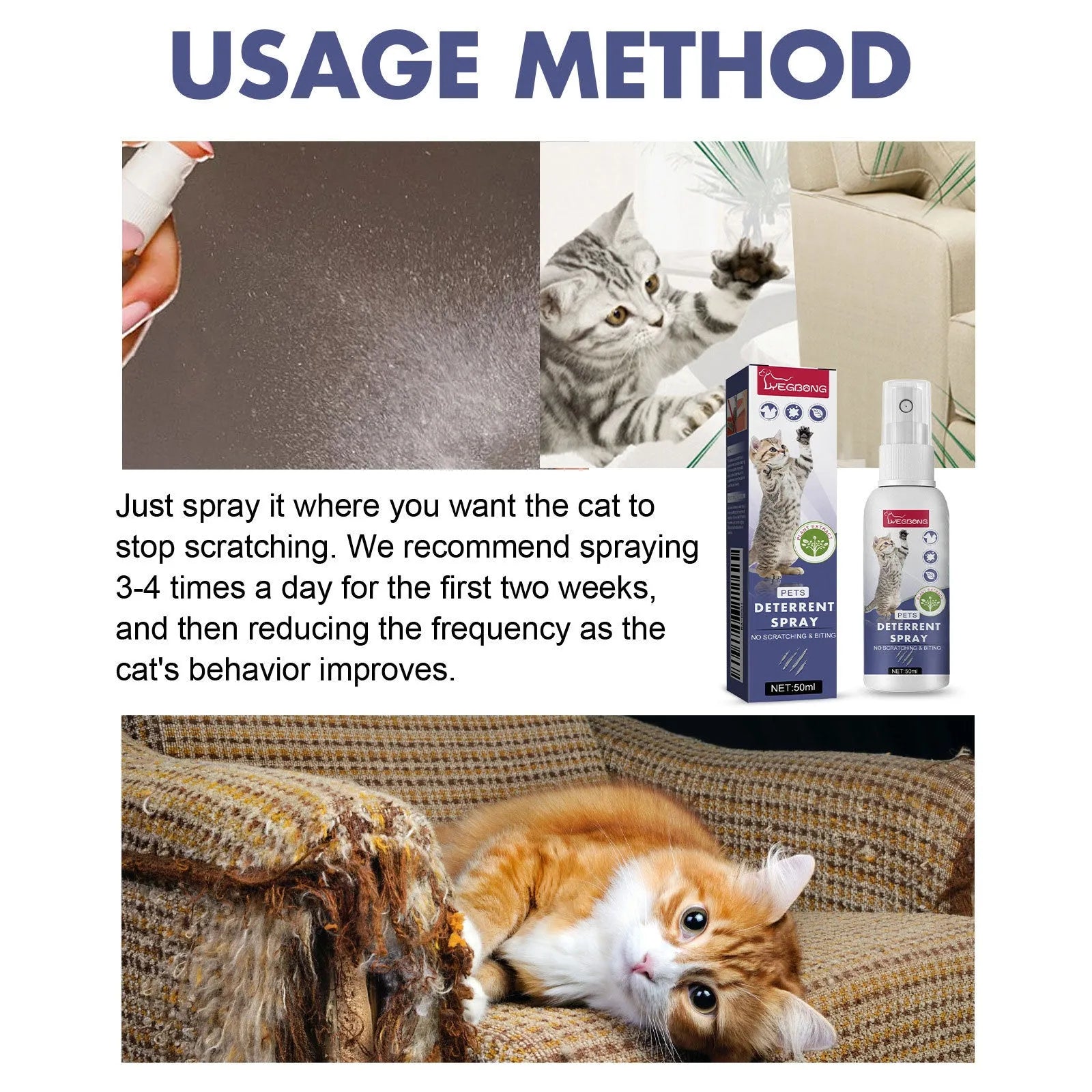 50ml pet deterrent spray bottle in box for stopping dogs and cats scratching furniture