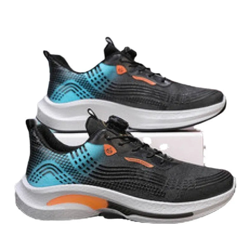Men's low-top sneaker with mesh upper and rotating buckle, shown in white and orange colour.