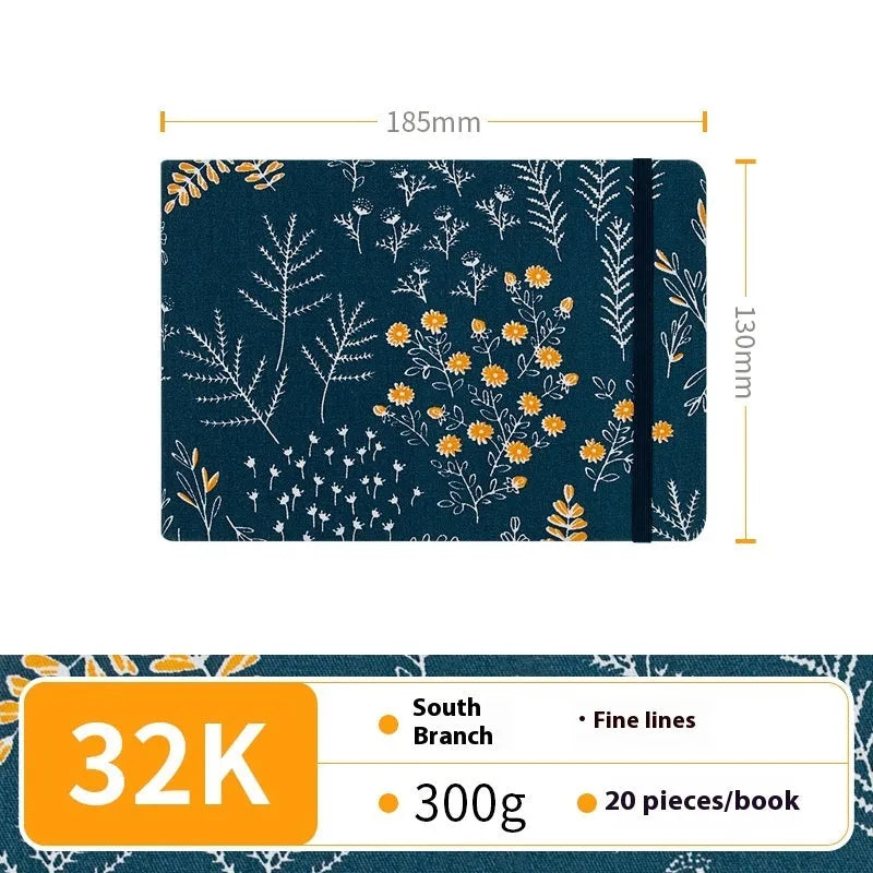 Feiluniao handmade fabric watercolour notebook in 185mm portable size, showing artistic cover design.