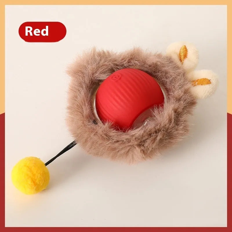 Silicone rolling cat toy ball available in red, green, and grey colours