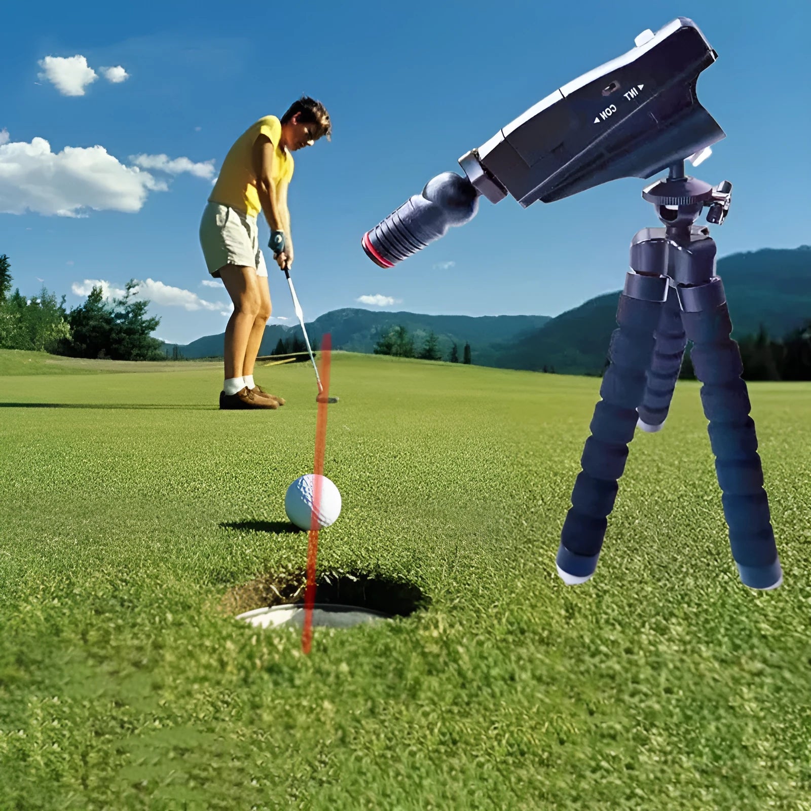 Golf putter laser aiming instrument for putting practice alignment.