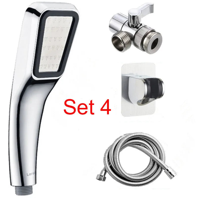 Orange hand-held pressurised shower set with rain function spray option