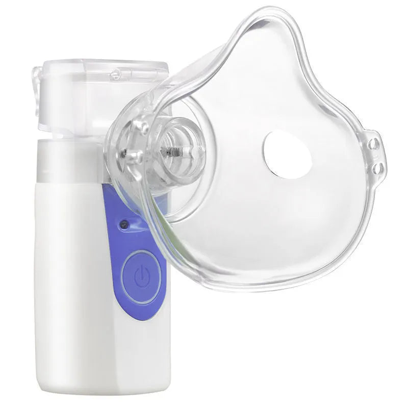 Handheld columnar plastic USB nebuliser with a single fog outlet.