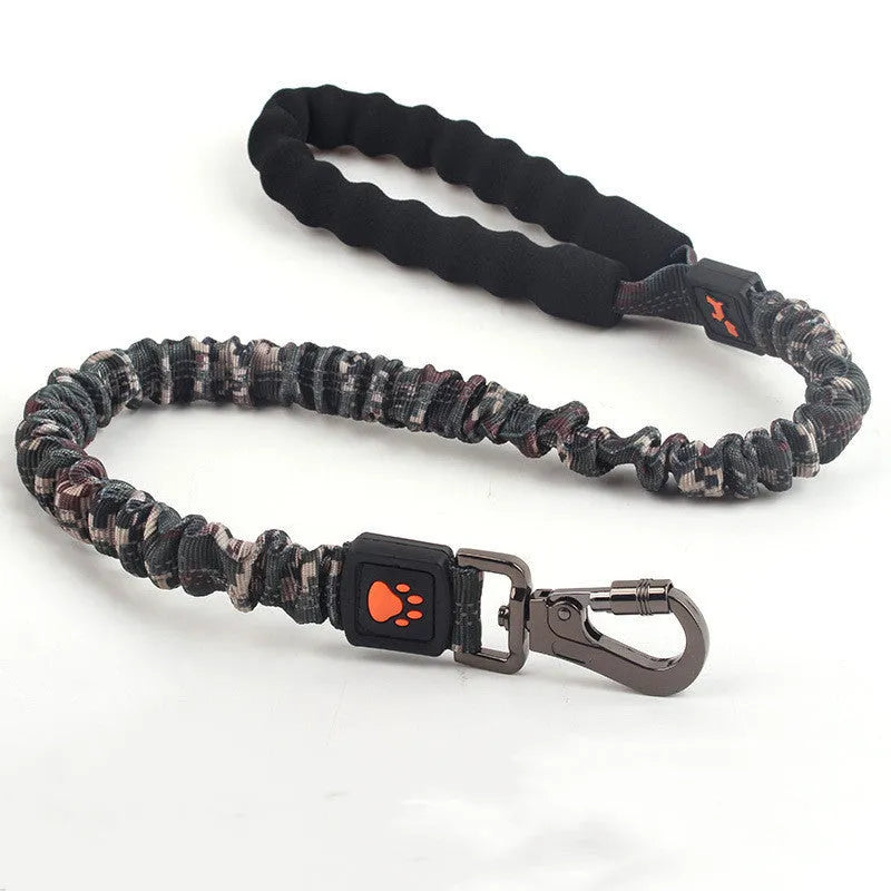 Nylon dog leash for large dogs in camouflage green, short length 80-120cm, with metal clip on plain webbing