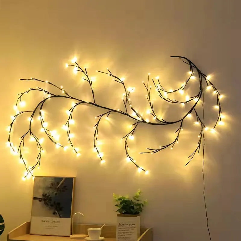 Flexible LED willow vine branch lights with warm white LEDs and birch texture for Christmas garland decoration