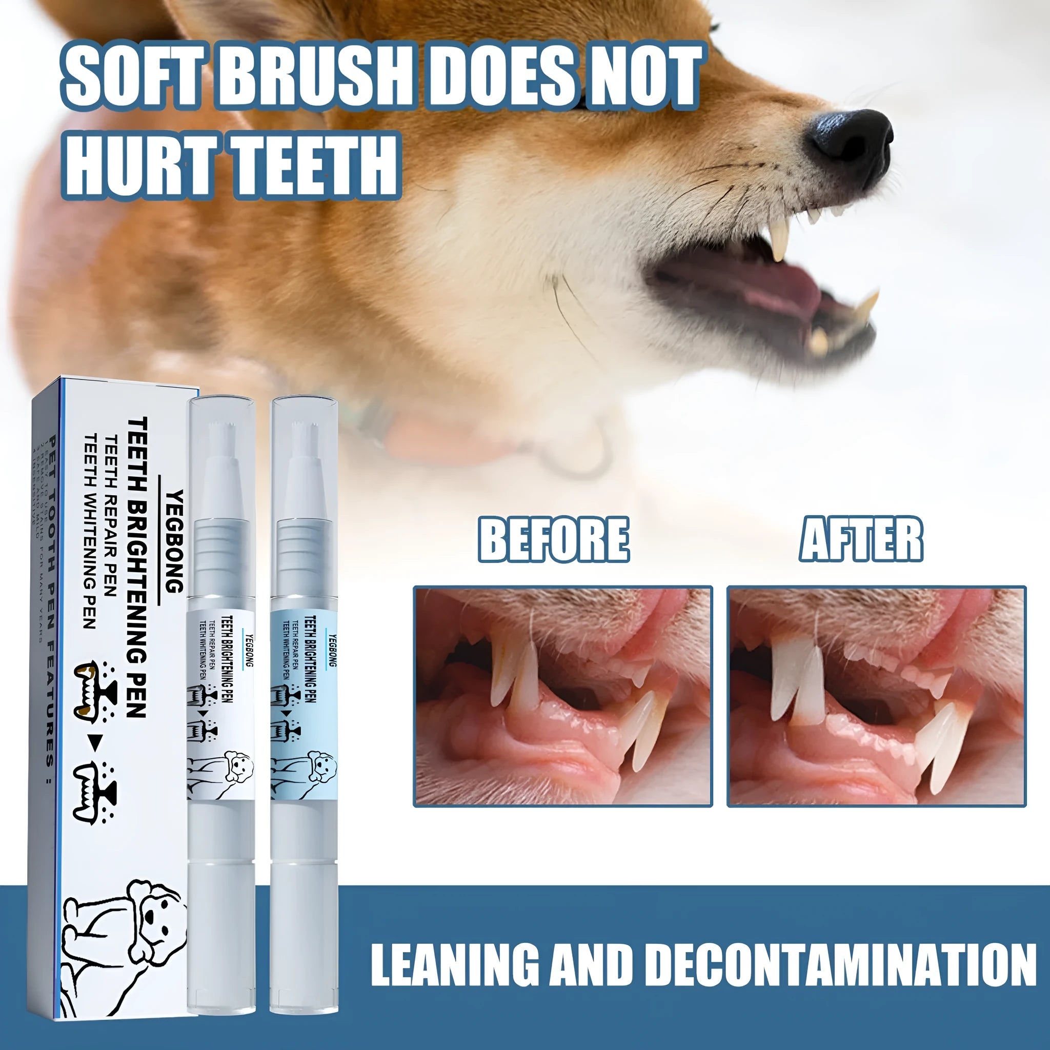 Yegbong pet teeth whitening pen dental care product for dogs and cats with applicator brushes