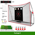 Golf swing wedge training net kit with cross target, straw mat, and practice balls