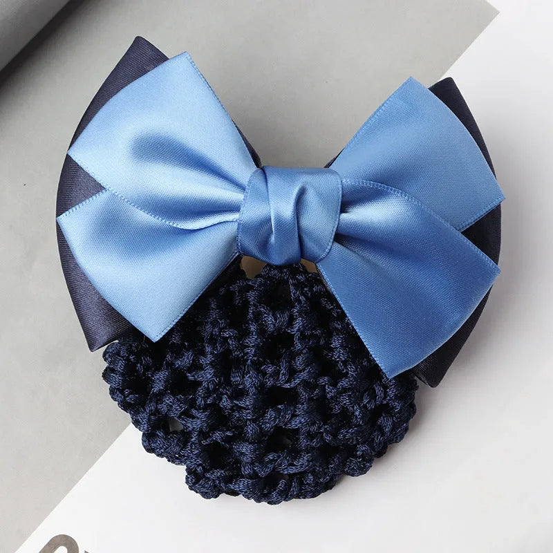 Professional hair clip headdress with flower bow net pocket in multiple colour variations