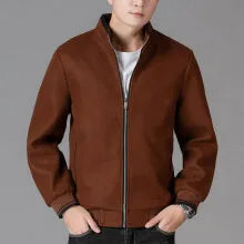 Men's grey polyester fleece autumn jacket with long sleeves and a stick pocket.
