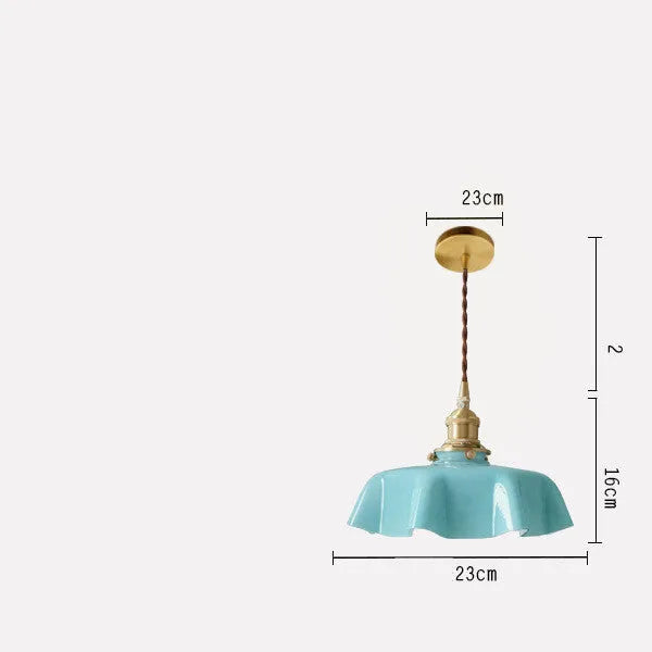 Medieval French style brass chandelier with flower bud details and glass lamp body