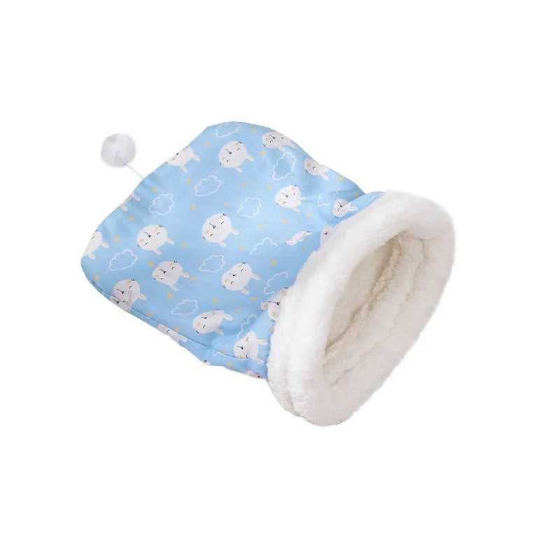 Cat sleeping bag nest measuring 50x40 cm in blue rabbit design with enclosed sides
