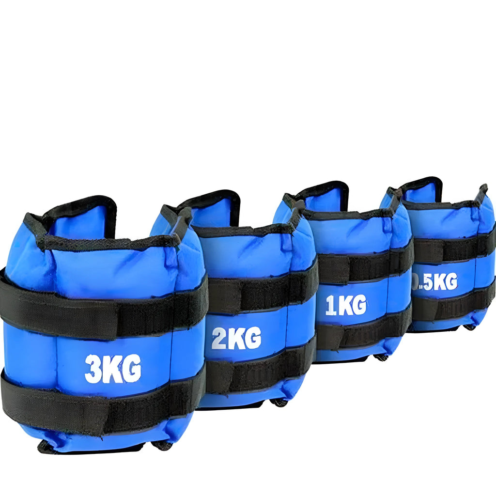 A pair of Oxford cloth legging sandbags for track, running and martial arts training, available in weights from 1kg to 6kg.