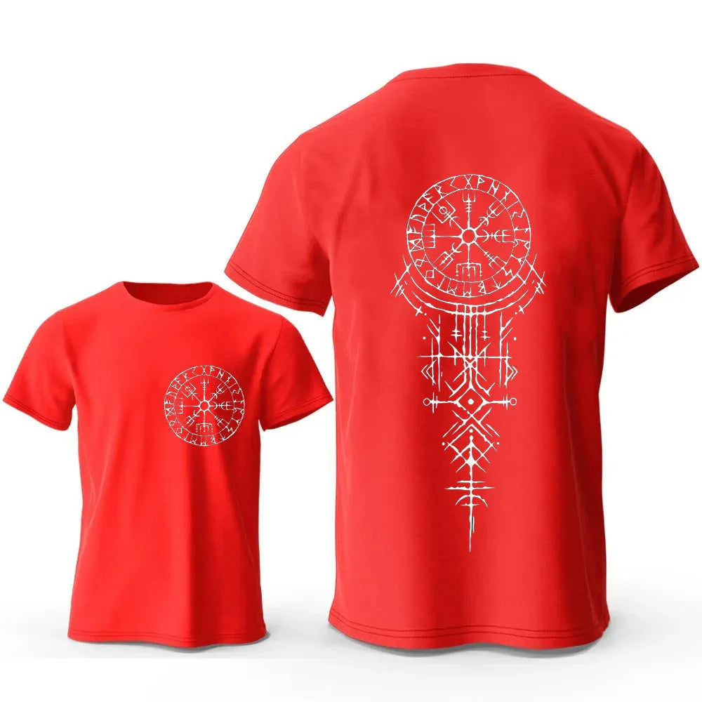 Men's cotton T-shirt with Viking rune compass graphic design in multiple colour options