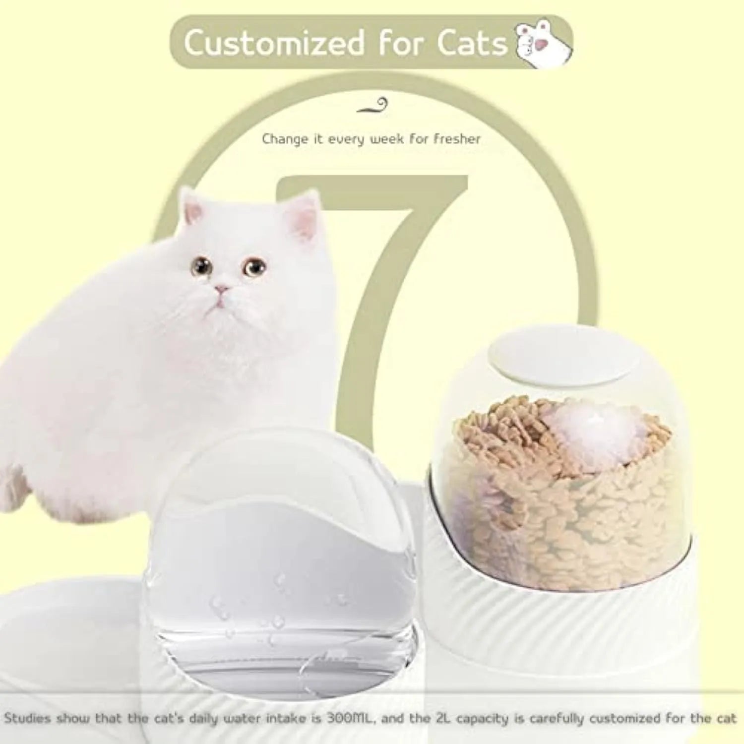 White cat feeder and water dispenser set with wave-pattern design and 2L capacity bowls