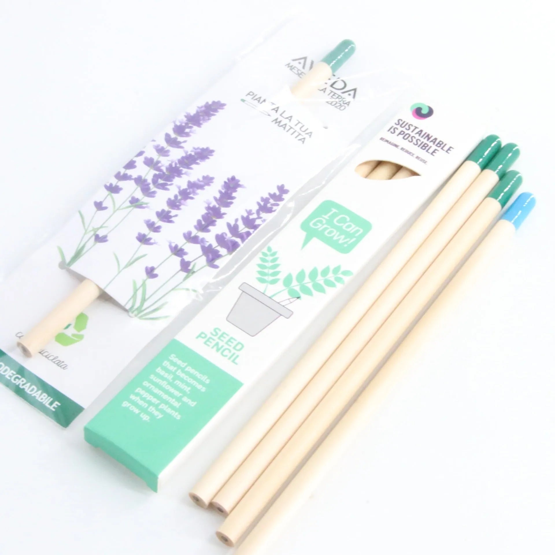 HB seed pencil with degradable plantable capsules in various colours containing flower and vegetable seeds