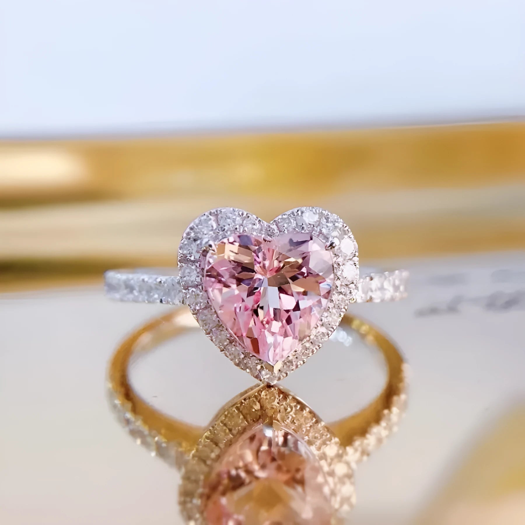 Heart-shaped copper ring for women with adjustable open mouth design in heart pink colour