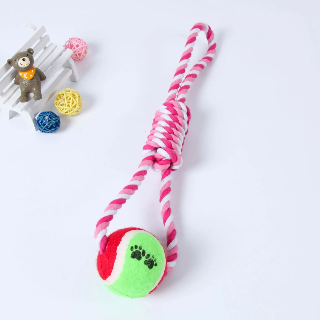 38 cm long cotton string dog toy for medium to large breeds in red, white and blue colour options