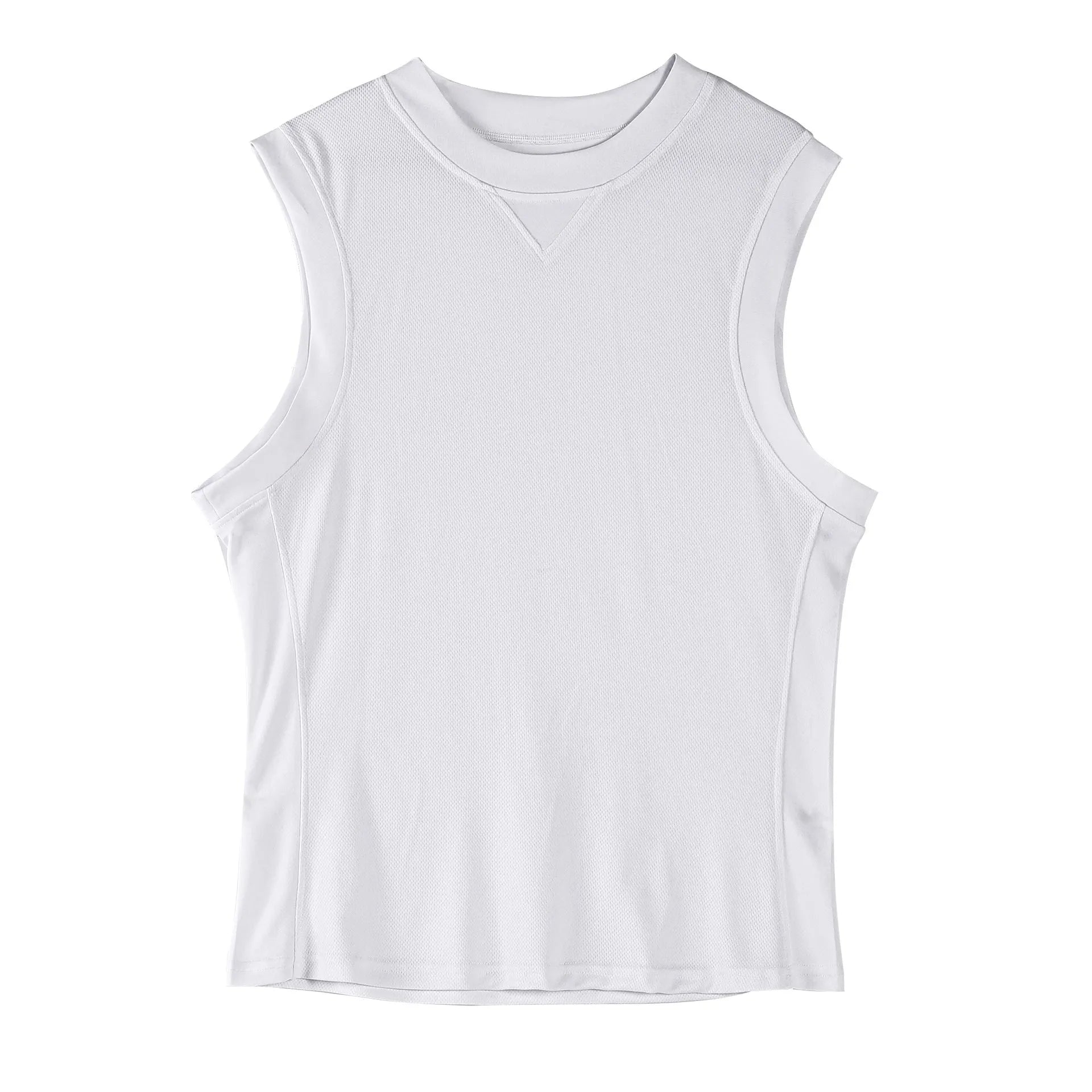 Men's loose fit polyester sports vest in white and black colours for summer fitness