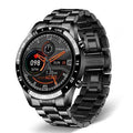 Stainless steel smart watch with 1.3 inch touchscreen display showing step count on black or silver wristband