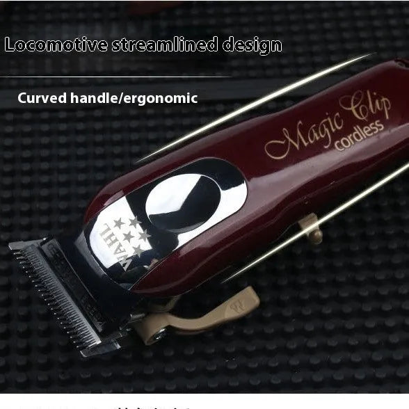 Hair clippers set with stainless steel cutter head showing EU UK US plug compatibility for adult and child use