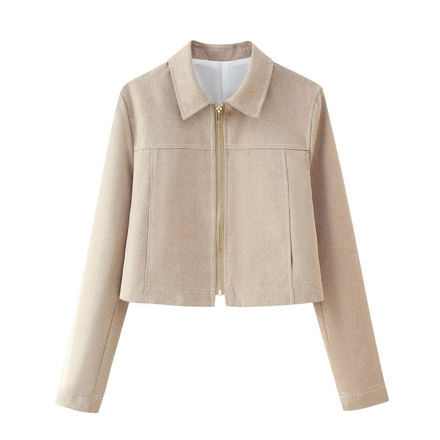 Women's herringbone pattern suit set with 3D embroidery, featuring a long sleeve jacket and straight-leg trousers.