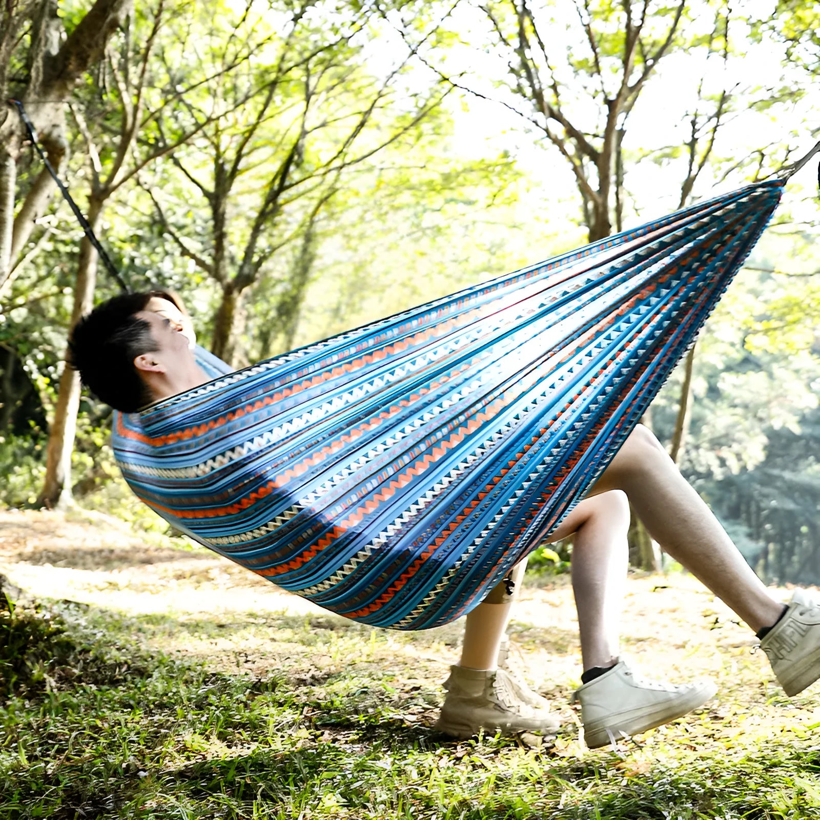 Parachute cloth printing park camping hammock in bohemian yellow, 260x140cm polyester with 200kg capacity