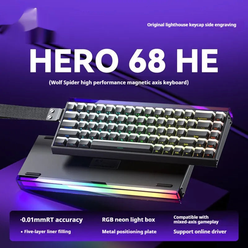 Magnetic axis mechanical keyboard with RGB lighting showing side-engraved design options