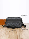 Men's black geometric pattern PU messenger bag with a shoulder strap, shown horizontally.