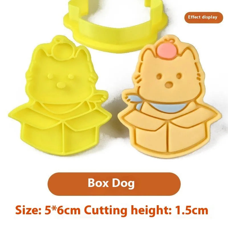 Plastic cartoon biscuit mould for 3D puppy-shaped treats with seven decorative designs