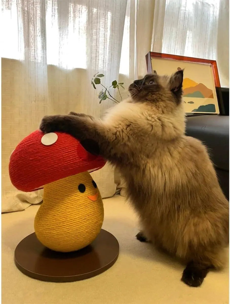 Foldable accordion design cardboard cat scratcher with mushroom-shaped round board for furniture protection