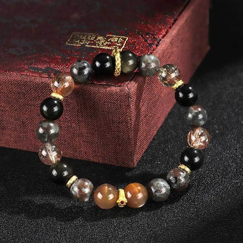 Handmade black sunstone flame stone Wukong couple bracelet for unisex wear