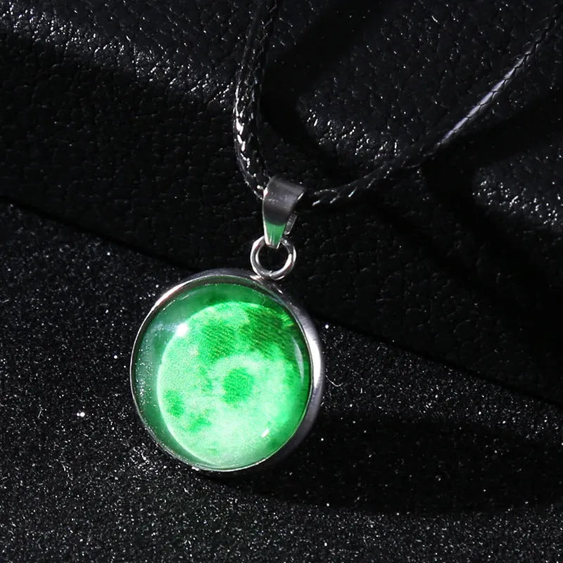Glass constellation pendant on luminous alloy necklace chain with extension