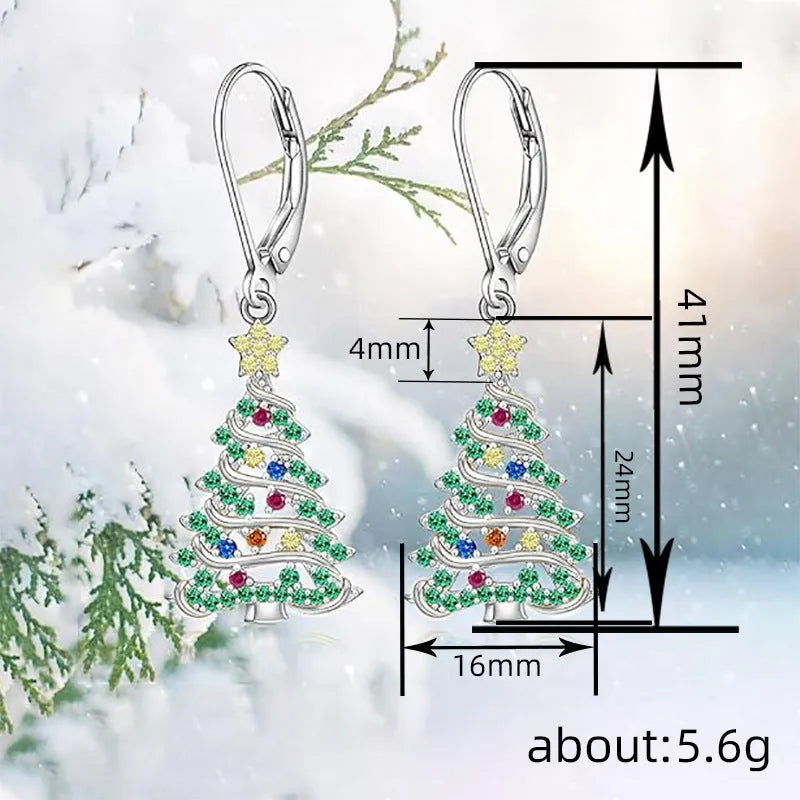 Women's copper Christmas tree earrings with star-shaped pendant and white gold colour finish