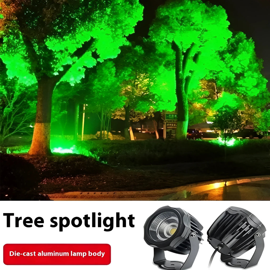 Outdoor waterproof LED spotlight with aluminium shell and colour-changing light for tree illumination